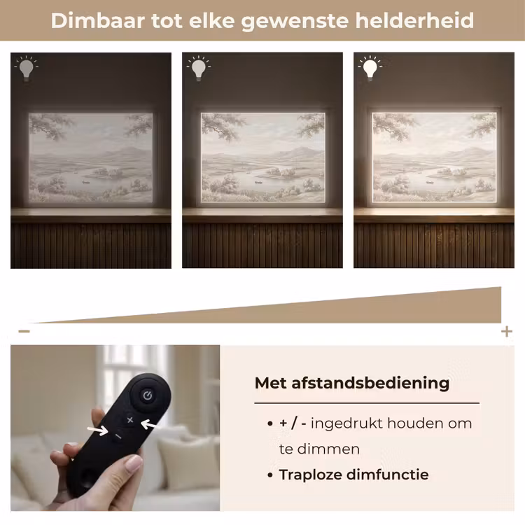 Rivierlandschap - Bergen - Natuur - Vintage - Beige Light Box met batterij (Wandlamp) middel -USP_dimbaarNL