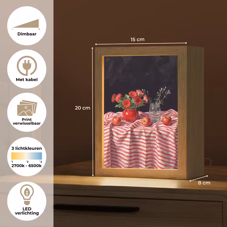 Lightbox - Wandlamp - Rode bloemen - Vaas - Rode bloemen - Vaas Light Box met kabel (Wandlamp) klein