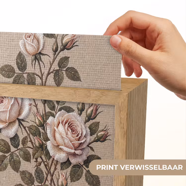Roos - Mozaïek - Bloemen - Klassiek - Beige Light Box met kabel (Wandlamp) klein -USP_websiteprintNL