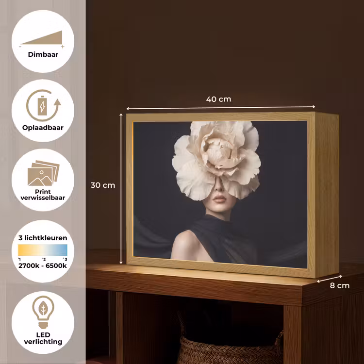 Roos - Tijdloos - Zwart Light Box met batterij (Wandlamp) middel -USP_websiteoverzichtNL