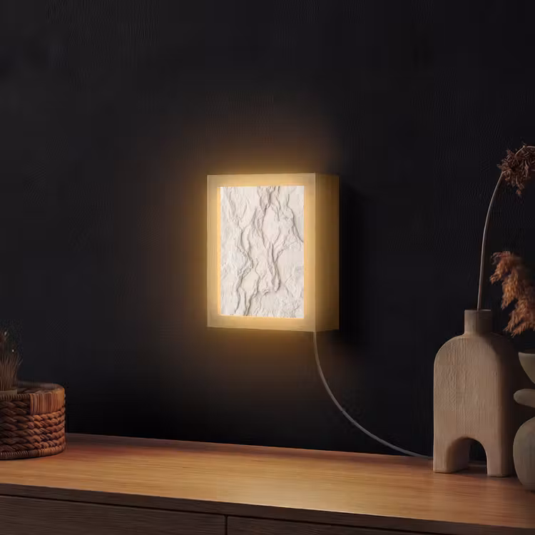 Rots - Structuur - Natuur - Beige - Abstract Light Box met kabel (Wandlamp) klein -sfeer1