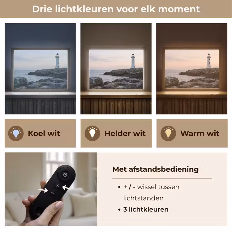 Rotsen - Vuurtoren - Wit Light Box met batterij (Wandlamp) middel -USP_lichtkleurNL