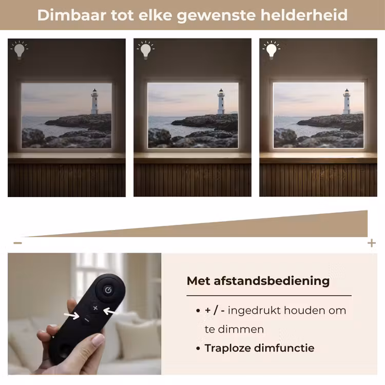 Rotsen - Vuurtoren - Wit Light Box met batterij (Wandlamp) middel -USP_dimbaarNL