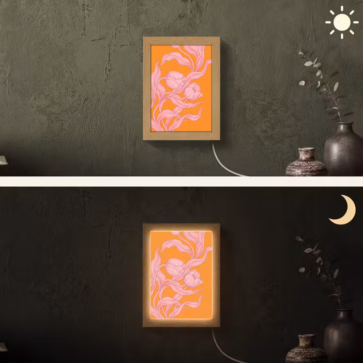 Lightbox - Wandlamp - Roze bloemen - Modern - Roze bloemen - Modern Light Box met kabel (Wandlamp) klein