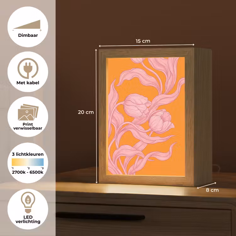 Lightbox - Wandlamp - Roze bloemen - Modern - Roze bloemen - Modern Light Box met kabel (Wandlamp) klein