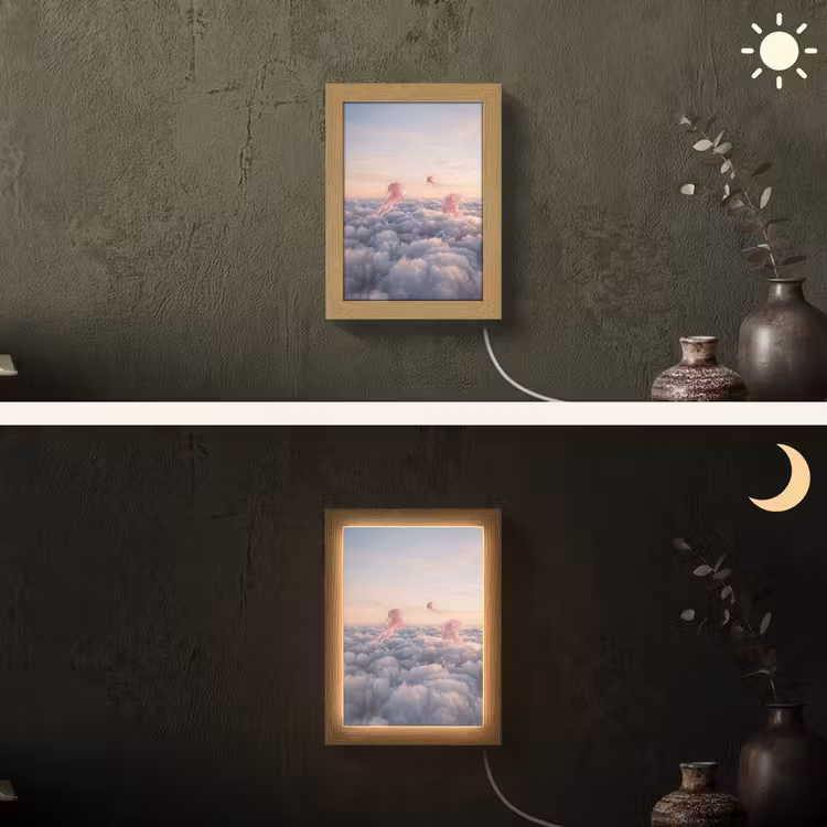 Lightbox - Wandlamp - Roze dier - Wolken - Roze dier - Wolken Light Box met kabel (Wandlamp) klein