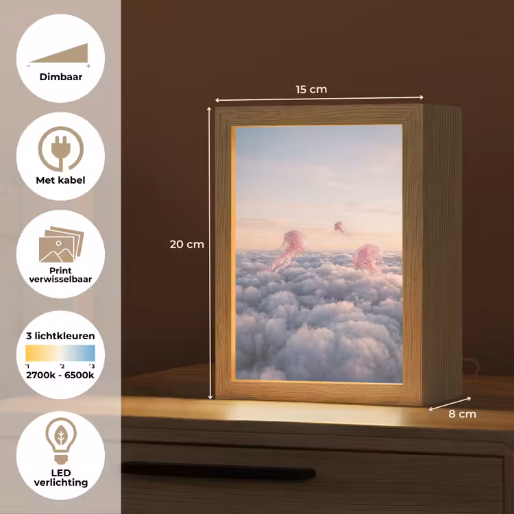 Lightbox - Wandlamp - Roze dier - Wolken - Roze dier - Wolken Light Box met kabel (Wandlamp) klein