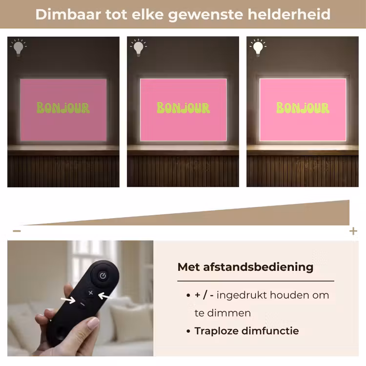 Roze - Groene bonjour - Organisch Light Box met batterij (Wandlamp) middel -USP_dimbaarNL