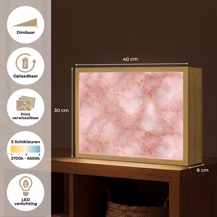Roze - Kwarts - Goud - Marmer Light Box met batterij (Wandlamp) middel 907 -USP_websiteoverzichtNL