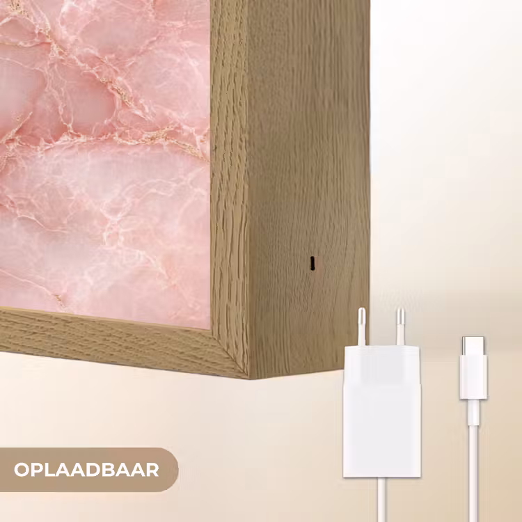 Roze - Kwarts - Goud - Marmer Light Box met batterij (Wandlamp) middel 907 -USP_websiteoplaadbaarNL