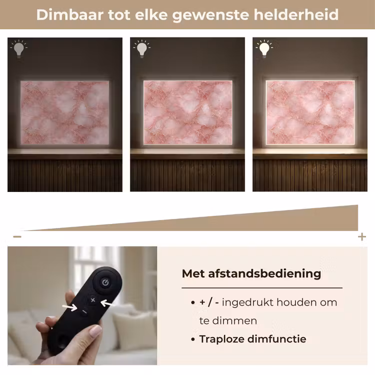 Roze - Kwarts - Goud - Marmer Light Box met batterij (Wandlamp) middel 907 -USP_dimbaarNL