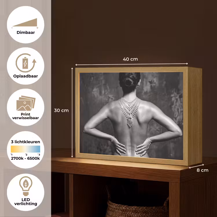 Rug - Ketting - Portret - Zwart - Wit - Glamour Light Box met batterij (Wandlamp) middel -USP_websiteoverzichtNL