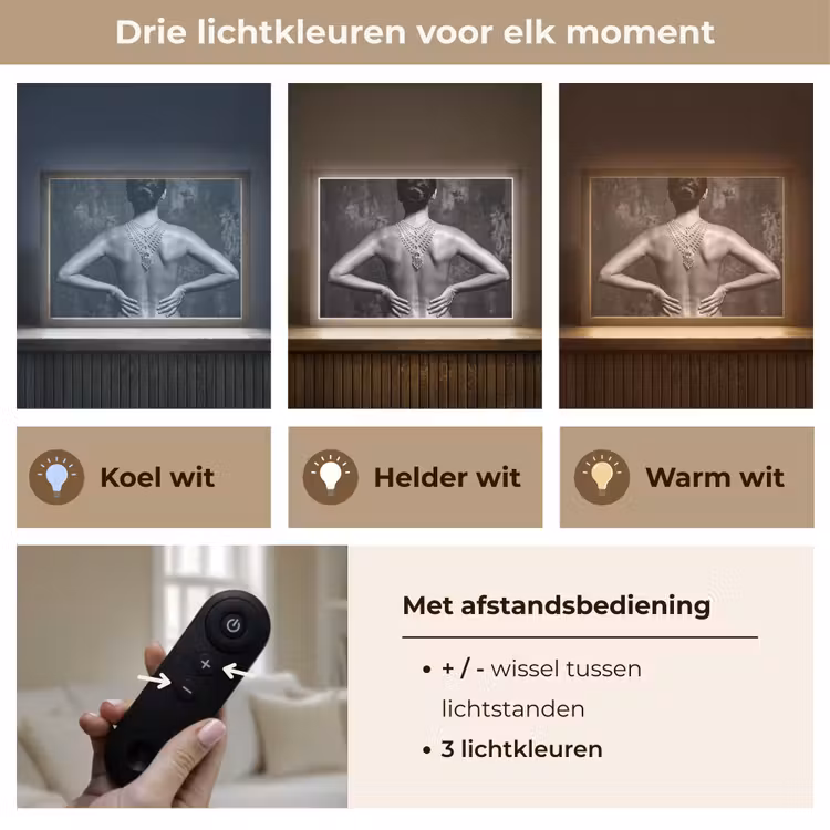 Rug - Ketting - Portret - Zwart - Wit - Glamour Light Box met batterij (Wandlamp) middel -USP_lichtkleurNL