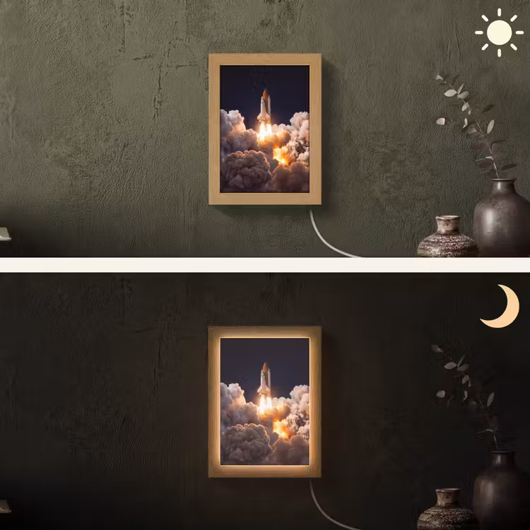 Lightbox - Wandlamp - Ruimtevaartuig - Lancering - Sterren - Ruimtevaartuig - Lancering - Sterren Light Box met kabel (Wandlamp) klein