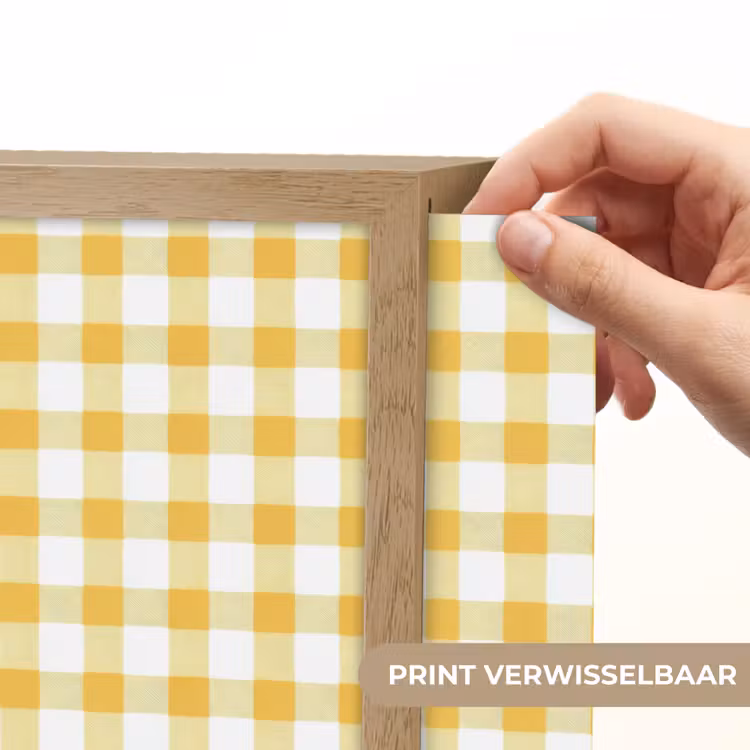 Ruit - Gingham - Klassiek - Geel en Wit Light Box met batterij (Wandlamp) middel 907 -USP_websiteprintNL