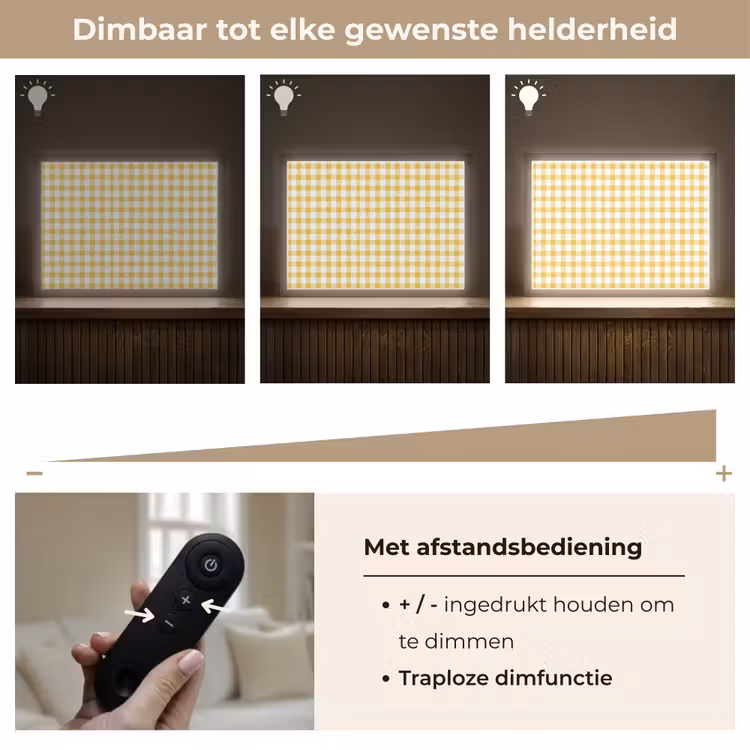 Ruit - Gingham - Klassiek - Geel en Wit Light Box met batterij (Wandlamp) middel 907 -USP_dimbaarNL