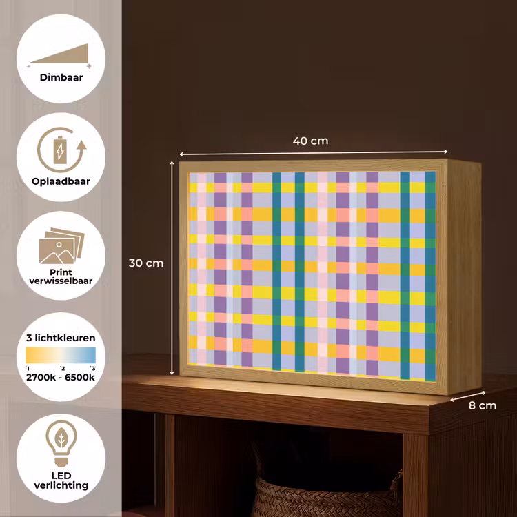 Ruit - Patroon - Kleurrijk Light Box met batterij (Wandlamp) middel 907 -USP_websiteoverzichtNL