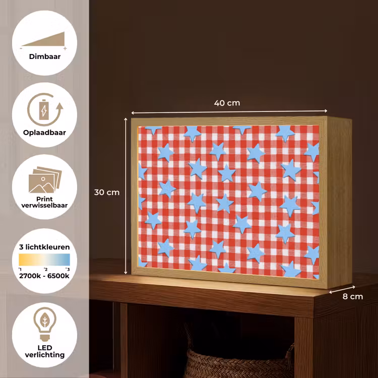 Ruit - Sterren - Rood Light Box met batterij (Wandlamp) middel 907 -USP_websiteoverzichtNL