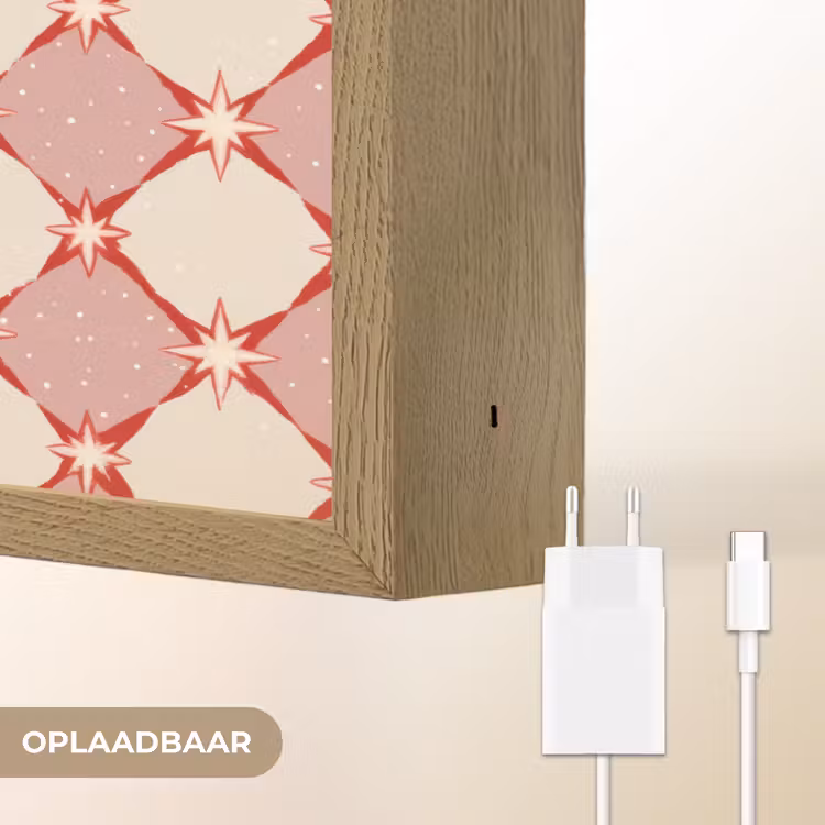 Ruiten - Sterren - Vintage - Oudroze - Rood Light Box met batterij (Wandlamp) middel 907 -USP_websiteoplaadbaarNL