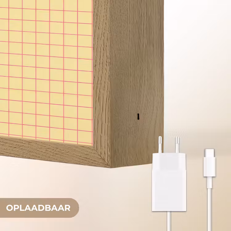Ruitjes - Grid - Minimalistisch - Geel - Roze Light Box met batterij (Wandlamp) middel 907 -USP_websiteoplaadbaarNL