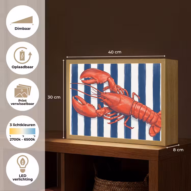 Schaaldier - Kreeft - Marine - Illustratie - Rood Light Box met batterij (Wandlamp) middel -USP_websiteoverzichtNL