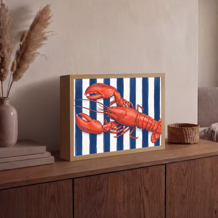Schaaldier - Kreeft - Marine - Illustratie - Rood Light Box met batterij (Wandlamp) middel -sfeer2