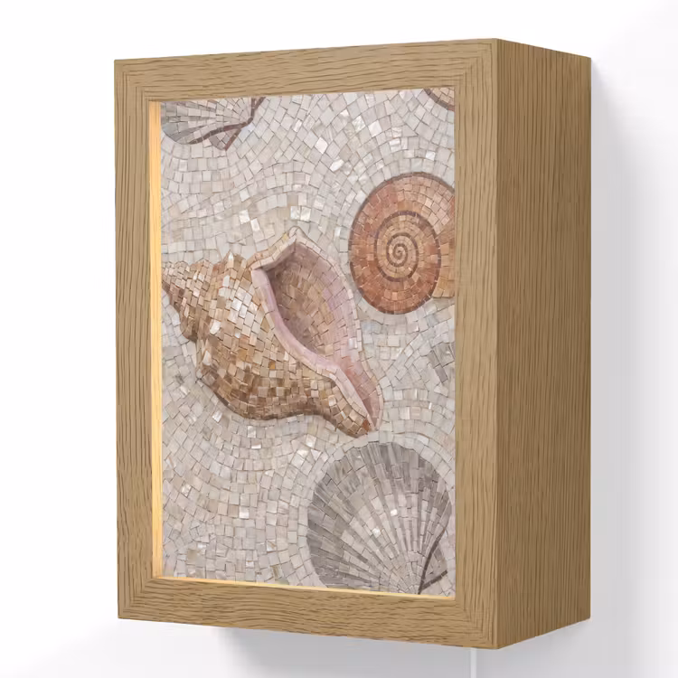 Schelp - Mozaïek - Zee - Beige - Modern Light Box met kabel (Wandlamp) klein -3d