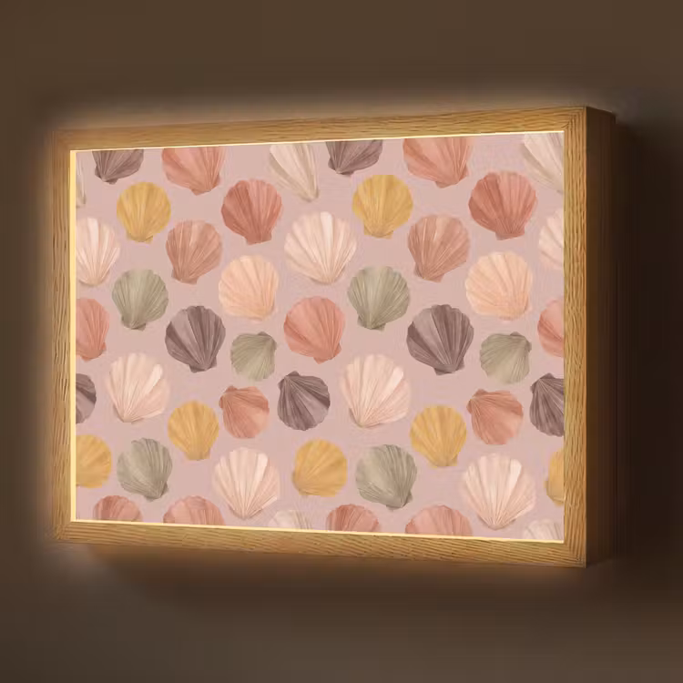 Schelp - Patroon - Zee - Aquarel - Aardetinten Light Box met batterij (Wandlamp) middel -z3d_website