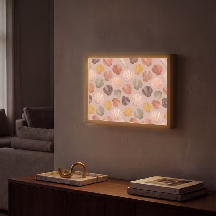 Schelp - Patroon - Zee - Aquarel - Aardetinten Light Box met batterij (Wandlamp) middel -sfeer1