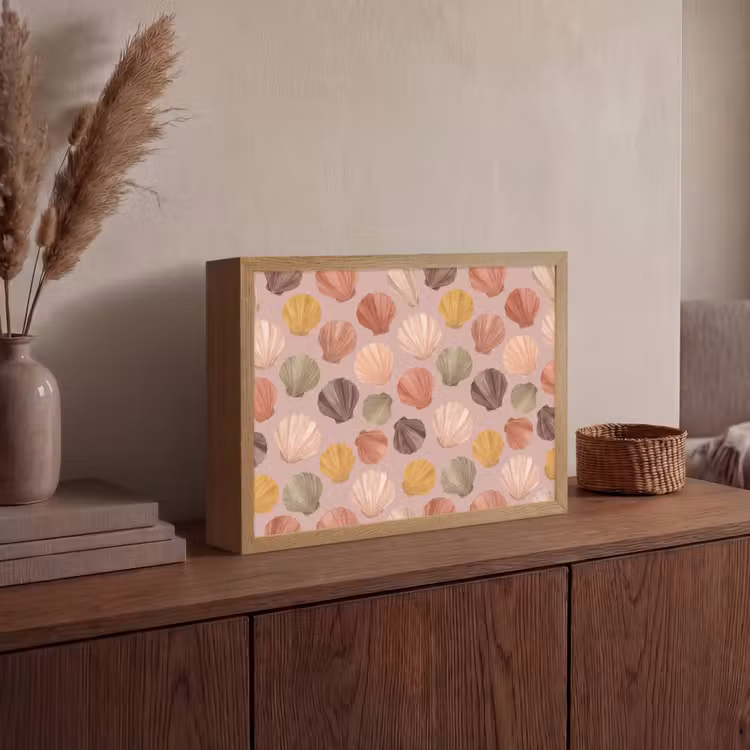 Schelp - Patroon - Zee - Aquarel - Aardetinten Light Box met batterij (Wandlamp) middel -sfeer2