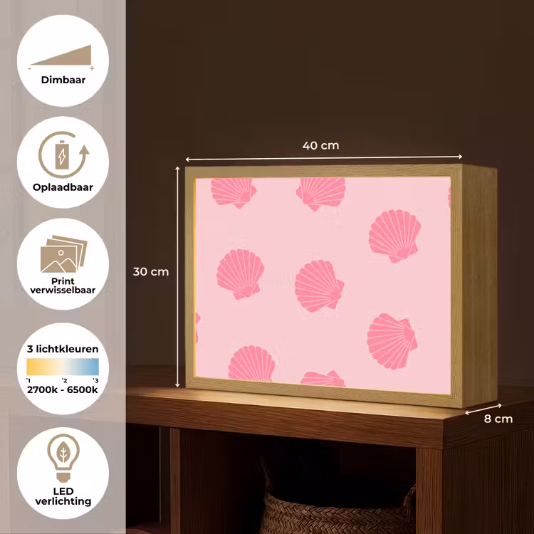 Schelp - Patroon - Zee - Modern - Roze Light Box met batterij (Wandlamp) middel -USP_websiteoverzichtNL