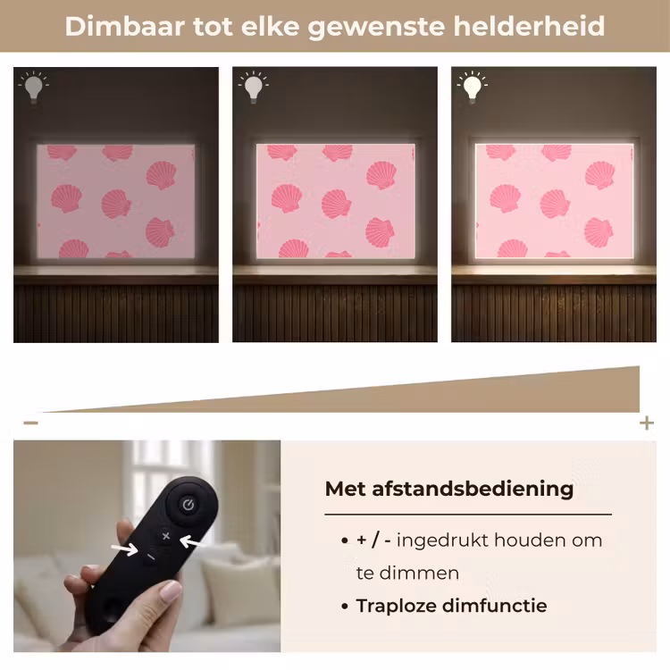 Schelp - Patroon - Zee - Modern - Roze Light Box met batterij (Wandlamp) middel -USP_dimbaarNL