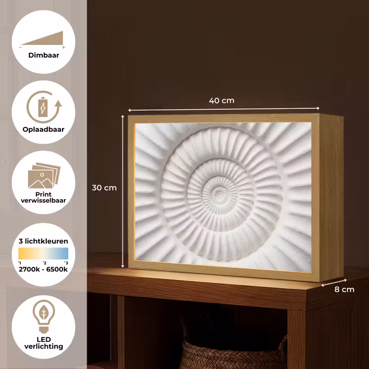Schelp - Spiraal - Wit Light Box met batterij (Wandlamp) middel -USP_websiteoverzichtNL