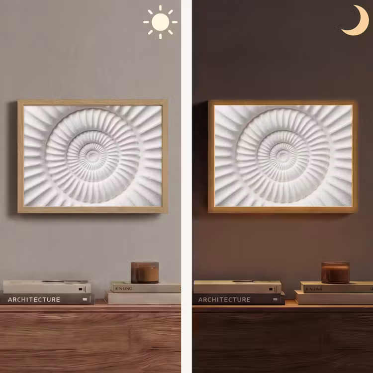 Schelp - Spiraal - Wit Light Box met batterij (Wandlamp) middel -sfeer3
