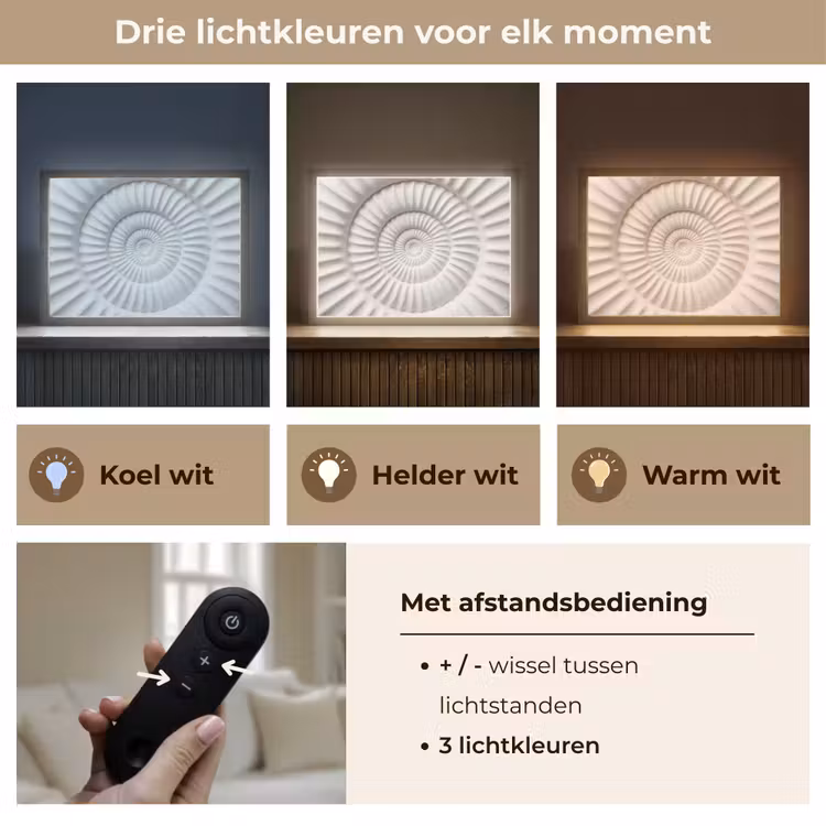 Schelp - Spiraal - Wit Light Box met batterij (Wandlamp) middel -USP_lichtkleurNL