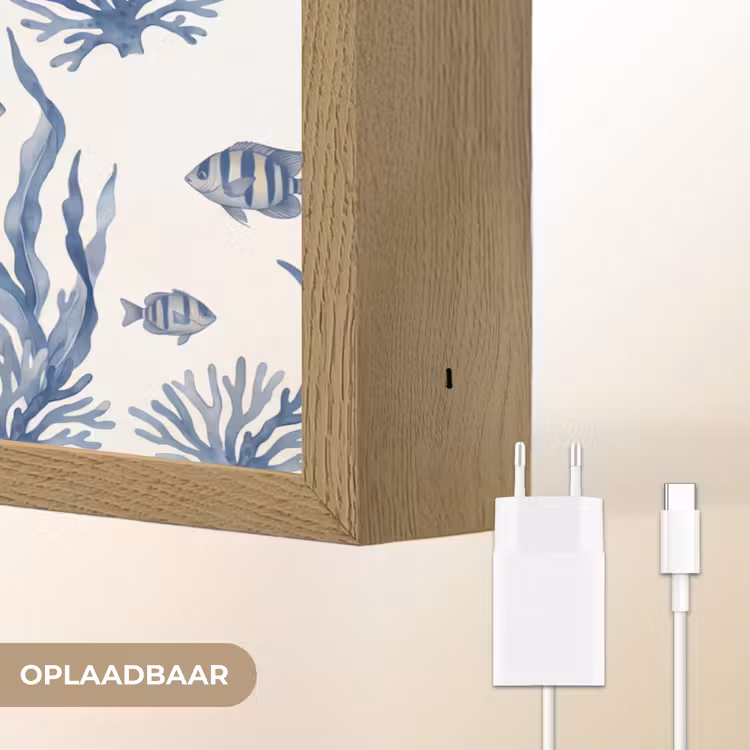 Schelp - Spiraal - Zeeleven - Aquarel - Blauw Light Box met batterij (Wandlamp) middel -USP_websiteoplaadbaarNL