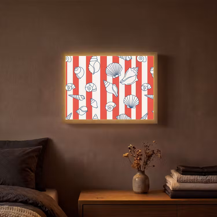 Schelp - Zeedieren - Zomer - Illustratie - Rood - Blauw Light Box met batterij (Wandlamp) middel -sfeer4
