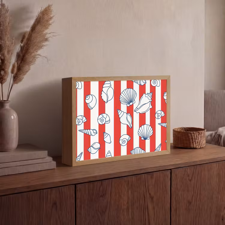 Schelp - Zeedieren - Zomer - Illustratie - Rood - Blauw Light Box met batterij (Wandlamp) middel -sfeer2