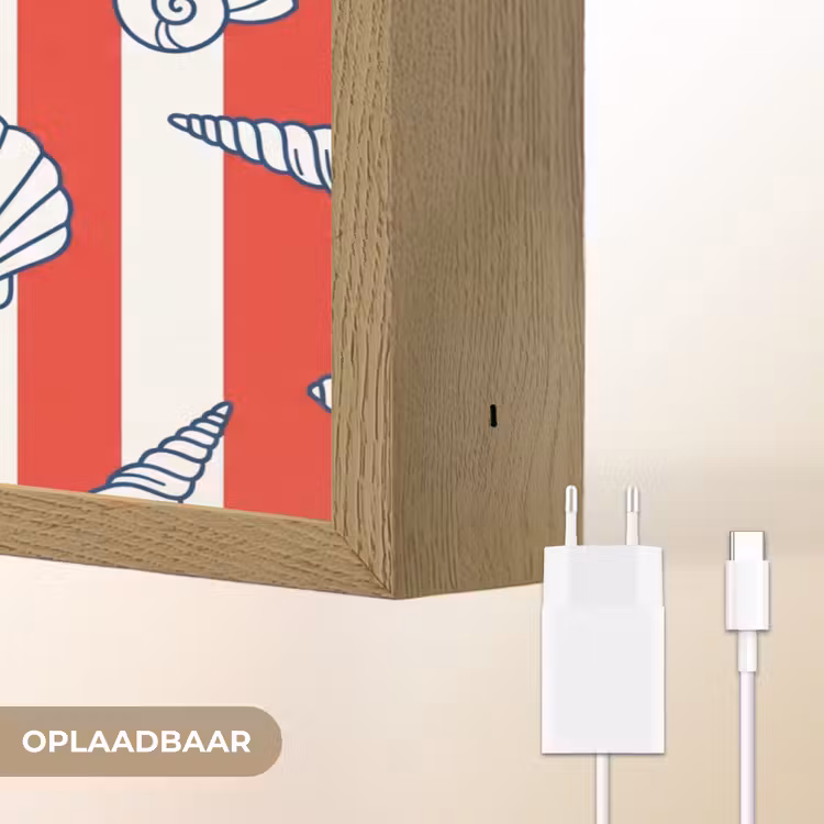 Schelp - Zeedieren - Zomer - Illustratie - Rood - Blauw Light Box met batterij (Wandlamp) middel -USP_websiteoplaadbaarNL