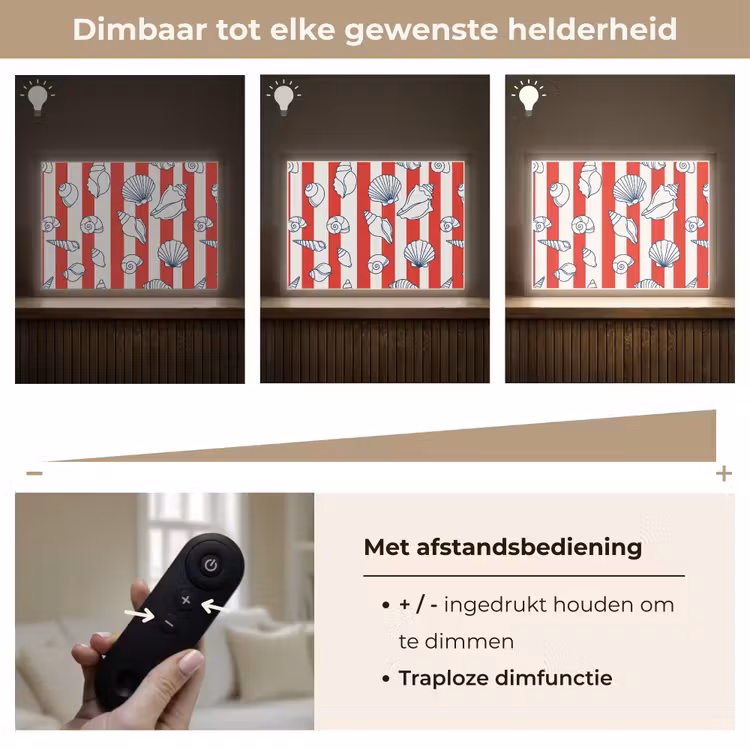 Schelp - Zeedieren - Zomer - Illustratie - Rood - Blauw Light Box met batterij (Wandlamp) middel -USP_dimbaarNL