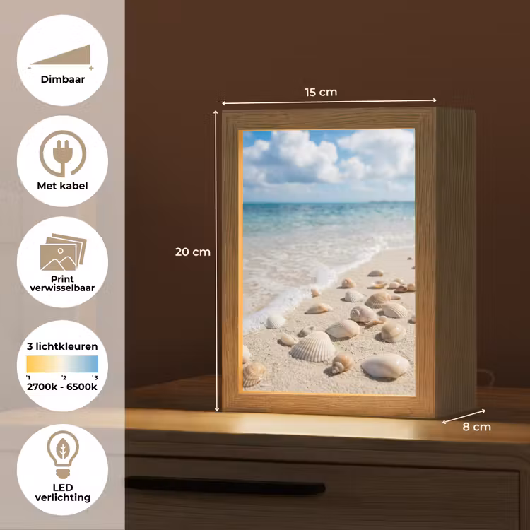 Schelpen - Strand - Natuur - Beige Light Box met kabel (Wandlamp) klein -USP_websiteoverzichtNL