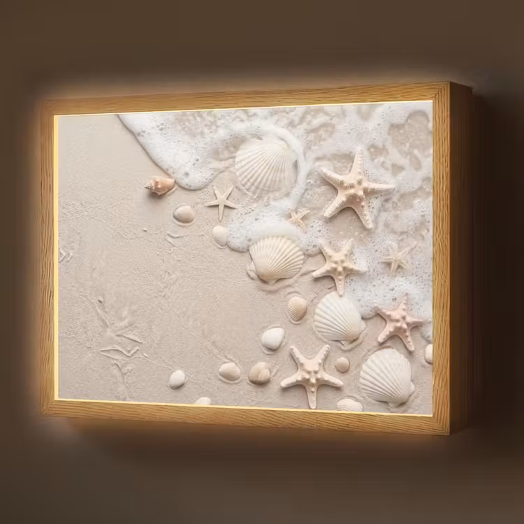 Schelpen - Zeesterren - Strand Light Box met batterij (Wandlamp) middel -z3d_website