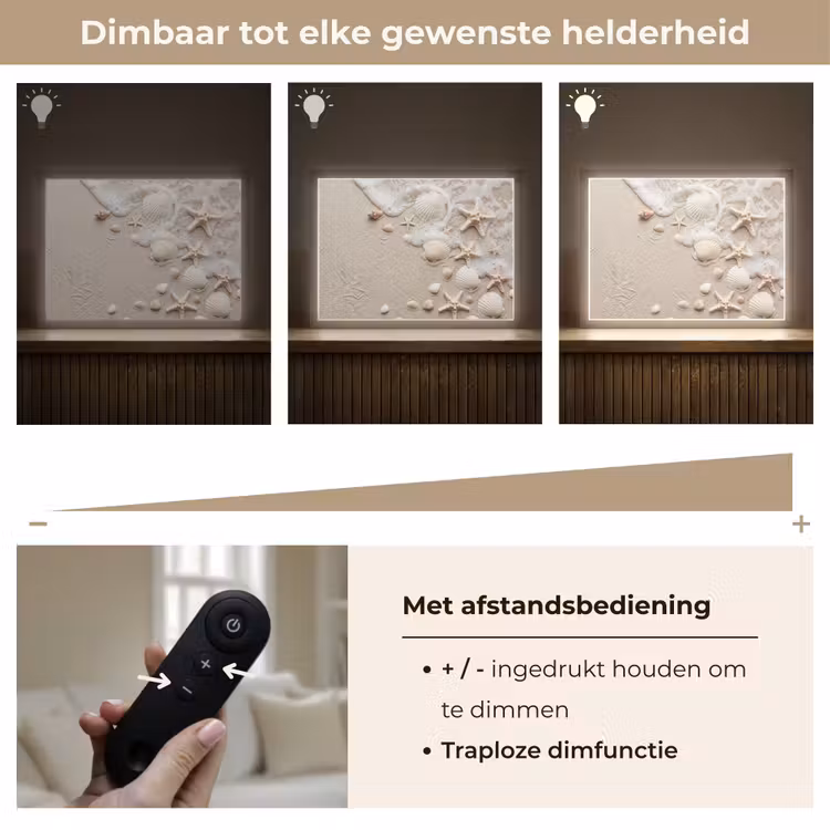 Schelpen - Zeesterren - Strand Light Box met batterij (Wandlamp) middel -USP_dimbaarNL