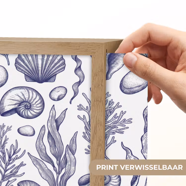 Schelpen - Zeewier - Oceaan - Illustratie - Blauw Light Box met batterij (Wandlamp) middel -USP_websiteprintNL