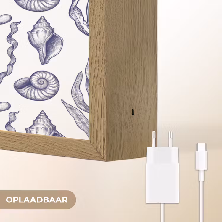 Schelpen - Zeewier - Oceaan - Illustratie - Blauw Light Box met batterij (Wandlamp) middel -USP_websiteoplaadbaarNL
