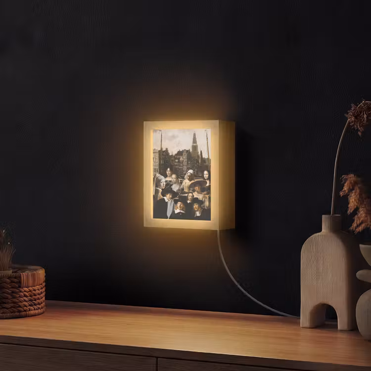 Schilderij - Oude Meesters - Collage Light Box met kabel (Wandlamp) klein -sfeer1