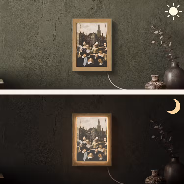 Schilderij - Oude Meesters - Collage Light Box met kabel (Wandlamp) klein -sfeer3