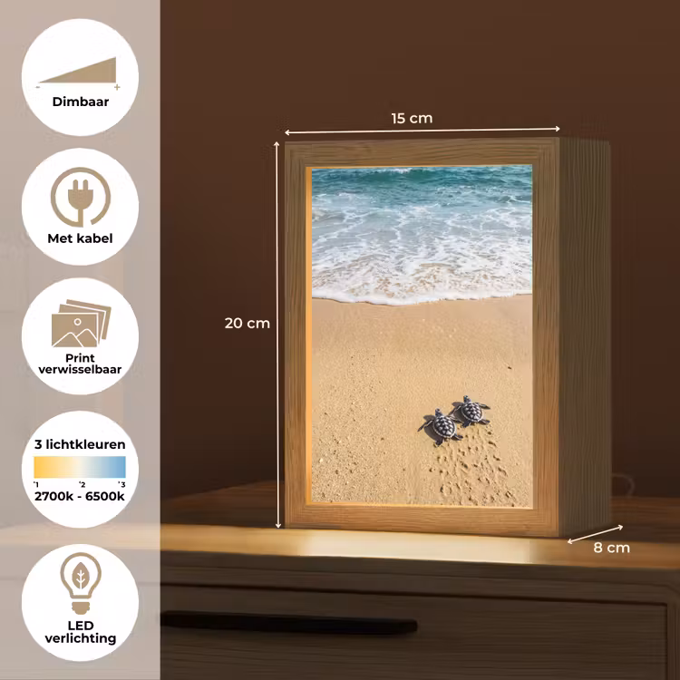 Schildpad - Jong - Strand - Oceaan - Blauw Light Box met kabel (Wandlamp) klein -USP_websiteoverzichtNL