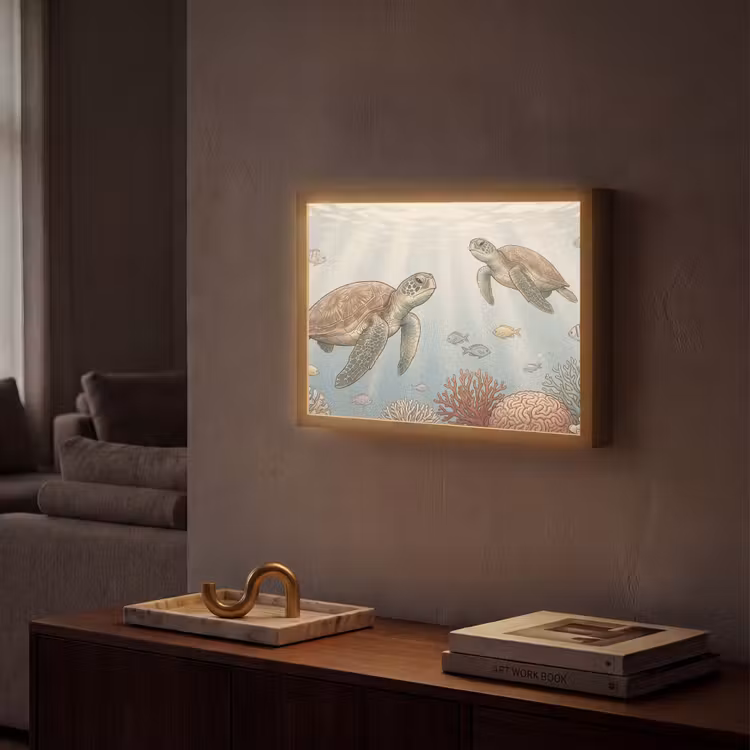 Schildpad - Onderwater - Natuur - Illustratie Light Box met batterij (Wandlamp) middel -sfeer1