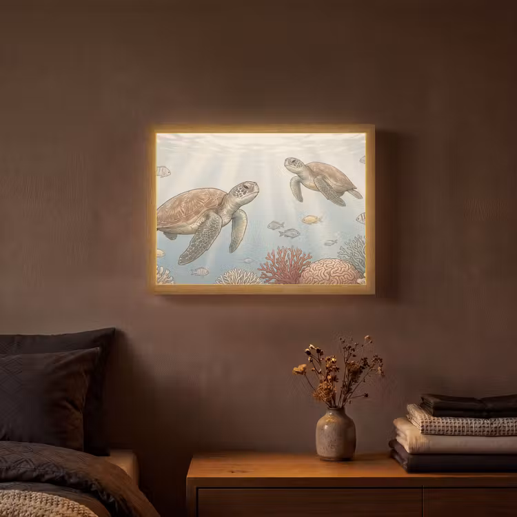 Schildpad - Onderwater - Natuur - Illustratie Light Box met batterij (Wandlamp) middel -sfeer4